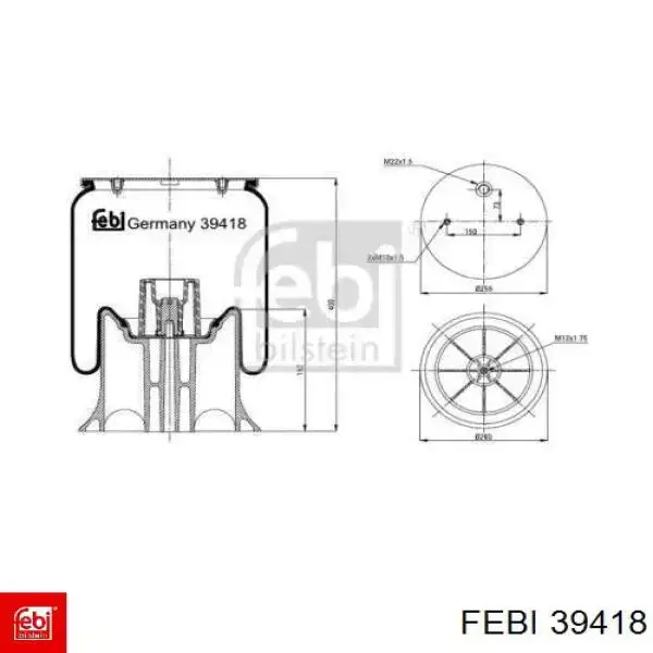 Пневмоподушка (пневморессора) моста 39418 Febi