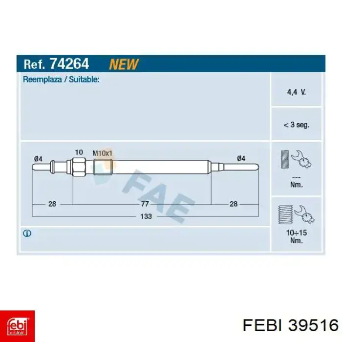 Свечи накала 39516 Febi