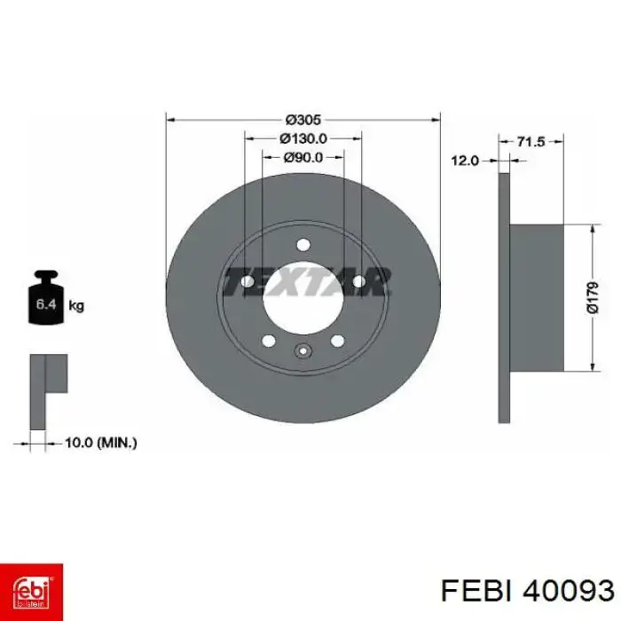 Купить 40093 Febi Диск тормозной задний