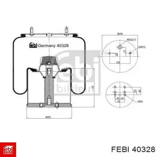 Пневмоподушка (пневморессора) моста 40328 Febi