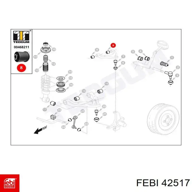Сайлентблок переднего верхнего рычага 42517 Febi
