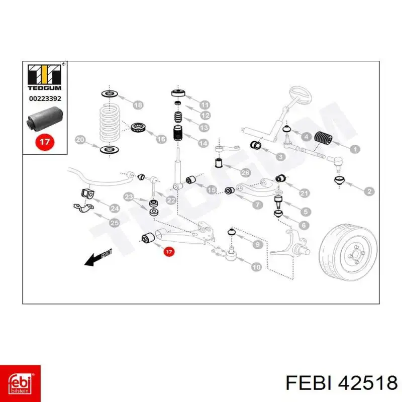 Сайлентблок переднего рычага 42518 Febi