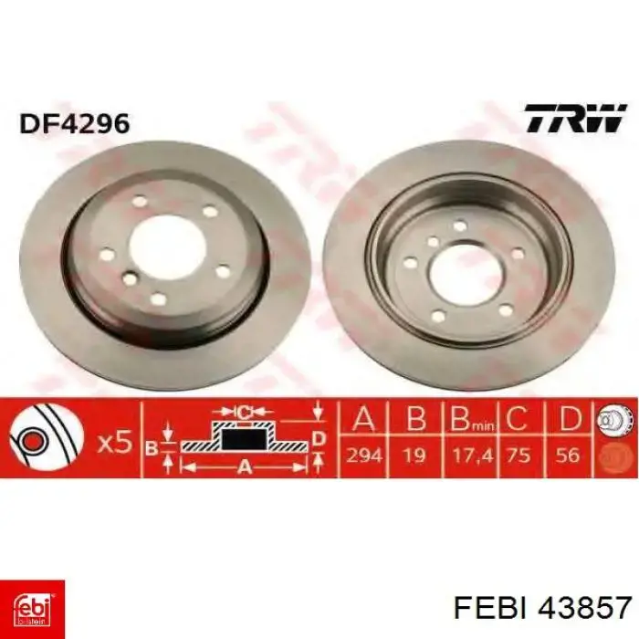 Купить 43857 Febi Диск тормозной задний