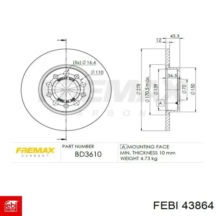 Тормозные диски 43864 Febi
