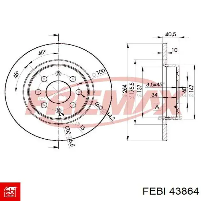 Купить 43864 Febi Диск тормозной задний