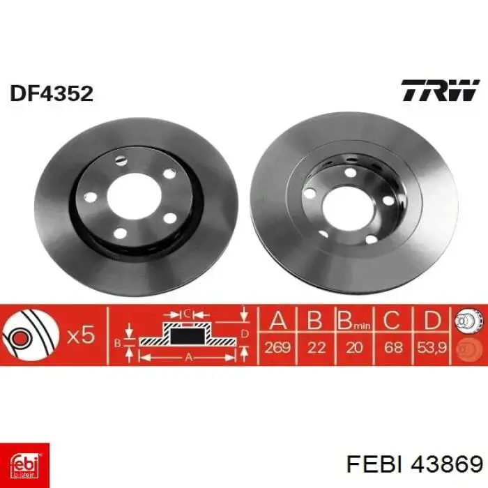 Купить 43869 Febi Диск тормозной задний