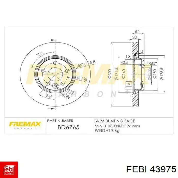 Передний тормозной диск Febi 43975