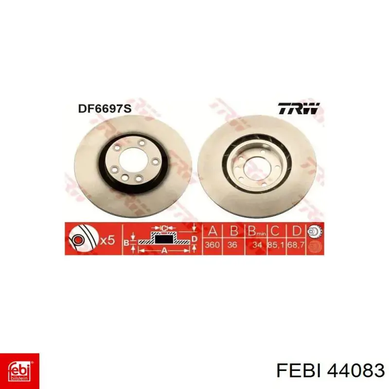 Тормоз дисковый передний Febi 44083 цена, от 86.50 USD