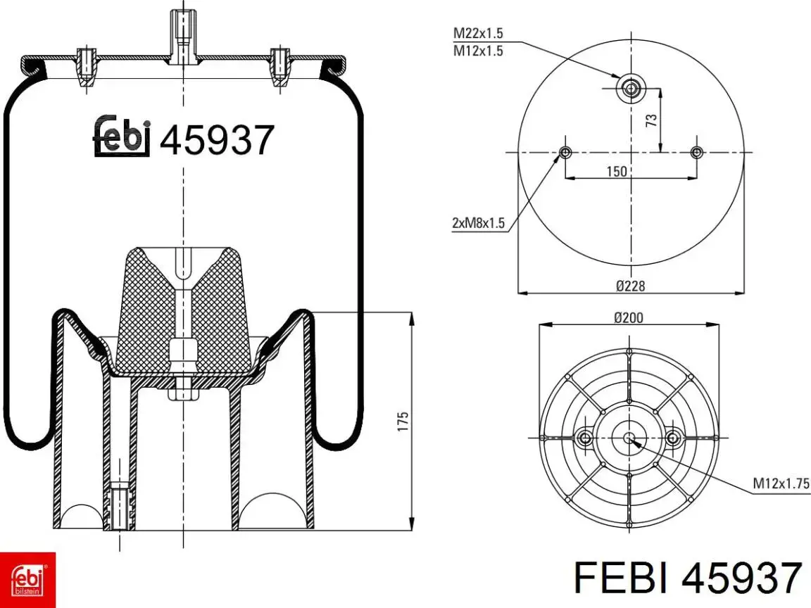 45937 Febi coxim pneumático (suspensão de lâminas pneumática do eixo)