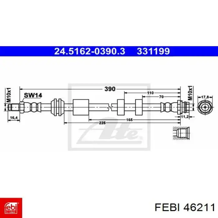 Шланг тормозной передний Febi 46211 цена, от 6.60 USD