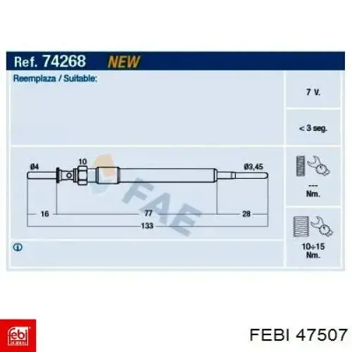 Свечи накала Febi 47507 цена, от 12.47 USD