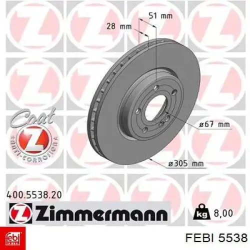 Rolamento de cubo traseiro 5538 Febi