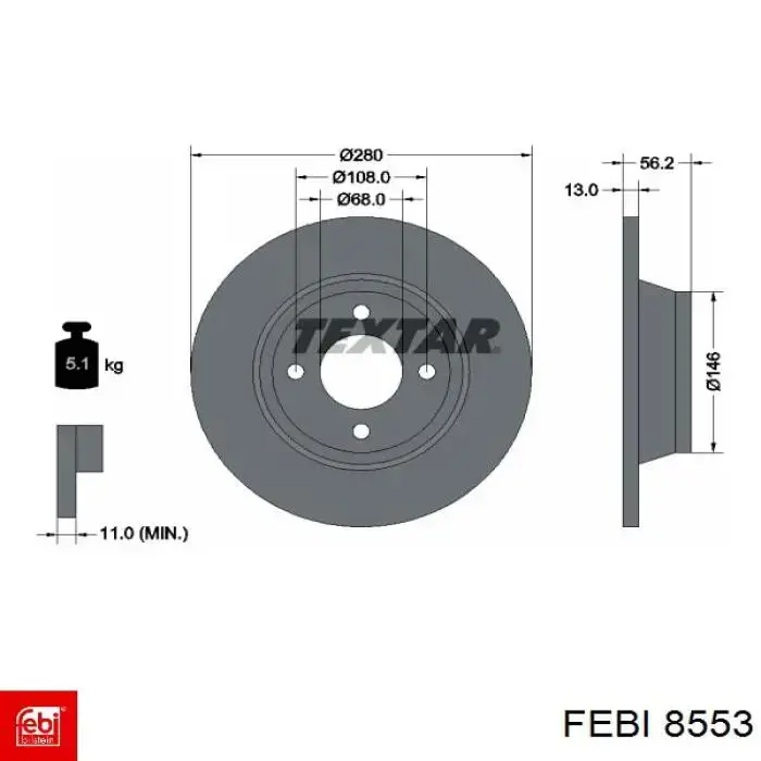 Тормоз дисковый передний Febi 8553 цена, от 32.62 USD