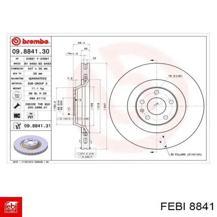 8841 Febi Подшипник ступицы передней