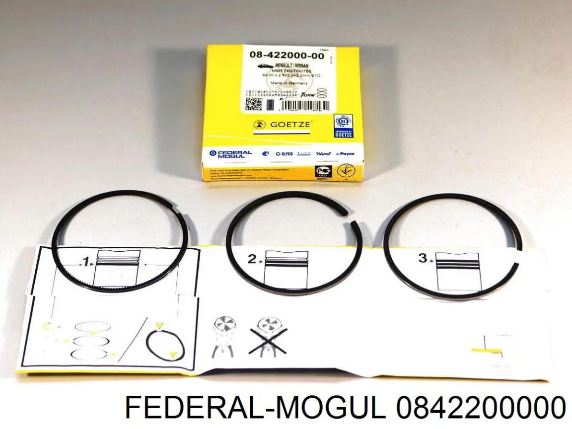 Комплект поршневых колец на 1 цилиндр, стандарт 0842200000 Federal Mogul