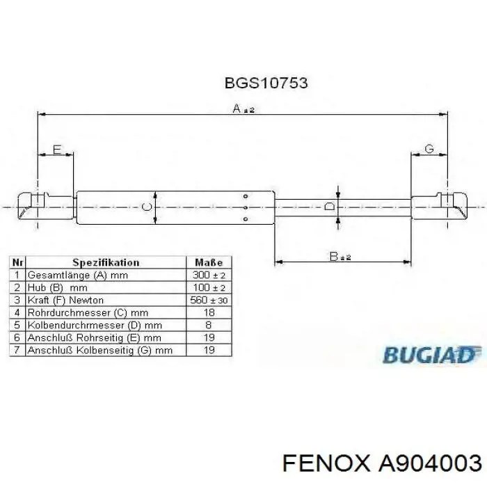 Амортизатор багажника A904003 Fenox