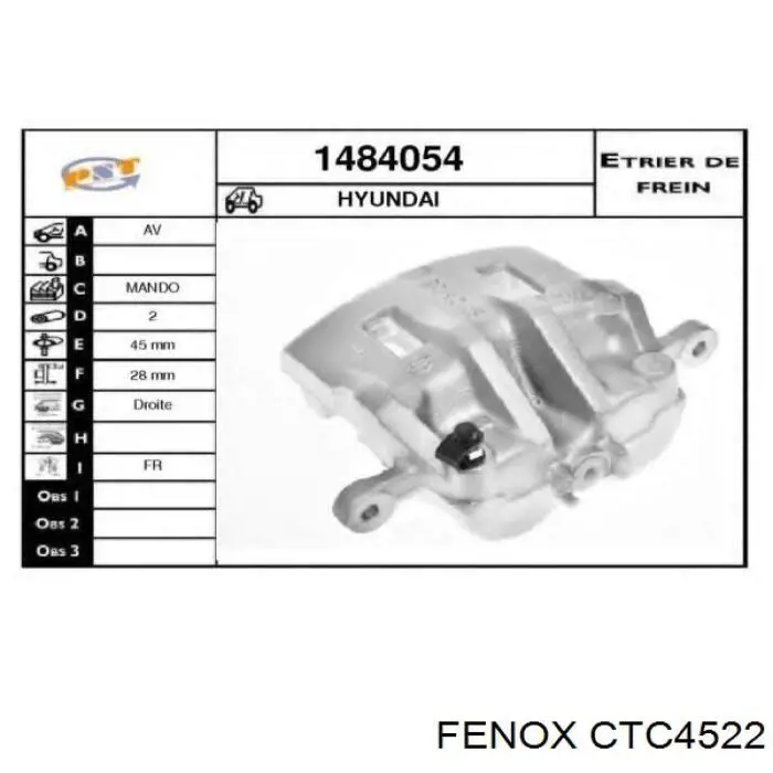 CTC4522 Fenox суппорт тормозной передний правый