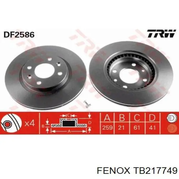 Передние тормозные диски TB217749 Fenox