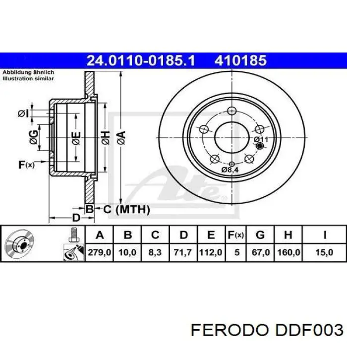 Disco de freno trasero DDF003 Ferodo