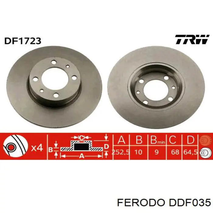 Freno de disco delantero DDF035 Ferodo