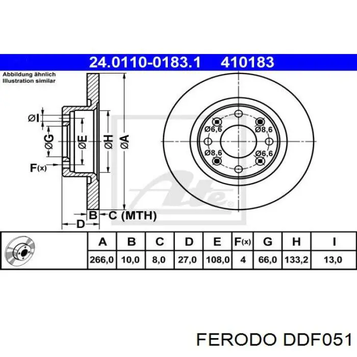 Freno de disco delantero DDF051 Ferodo