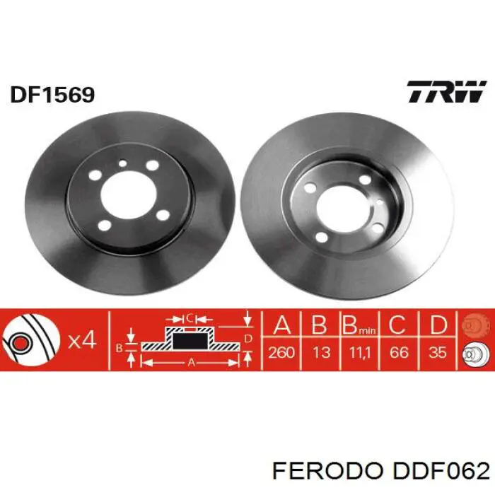 Передние тормозные диски DDF062 Ferodo