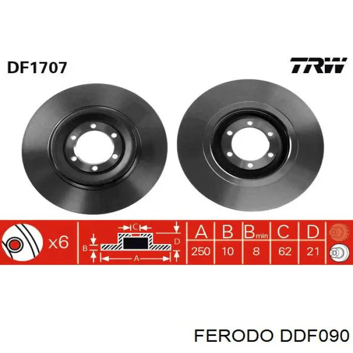 Disco de freno trasero DDF090 Ferodo