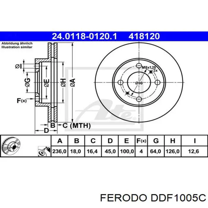 Freno de disco delantero DDF1005C Ferodo