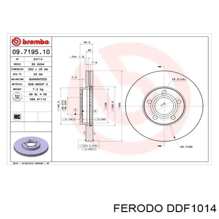 Тормоз дисковый передний Ferodo DDF1014 цена, от 39.24 USD