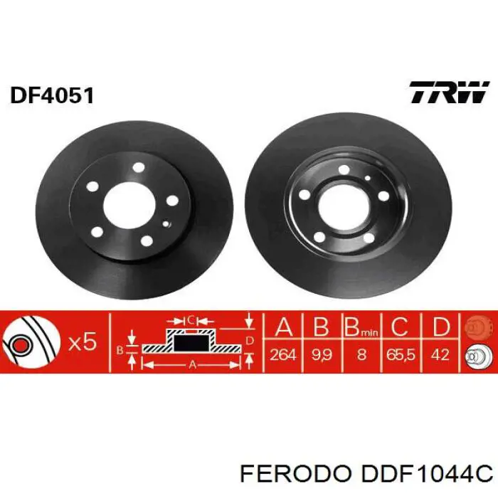 Disco de freno trasero DDF1044C Ferodo