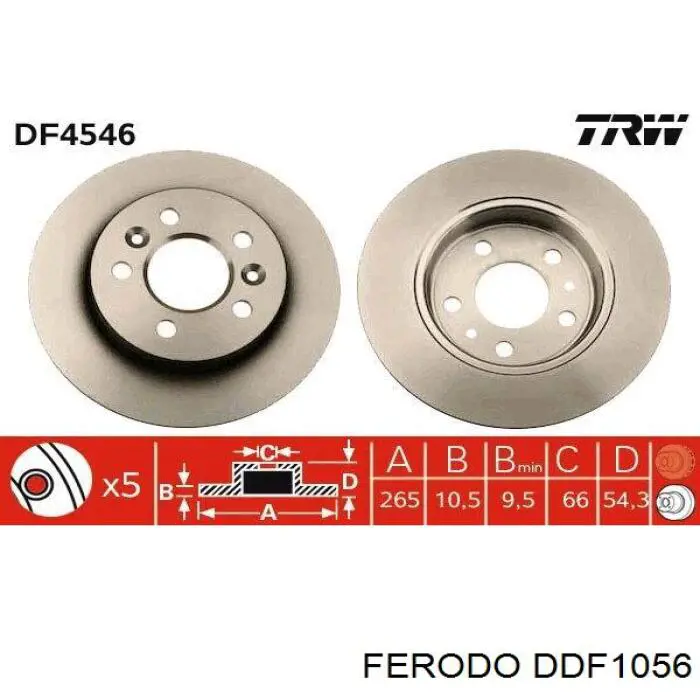 Disco de freno trasero DDF1056 Ferodo