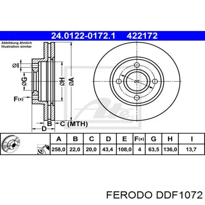Передние тормозные диски DDF1072 Ferodo