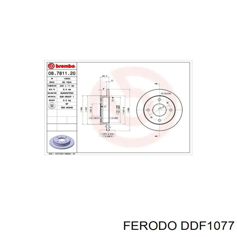 Передний тормозной диск Ferodo DDF1077