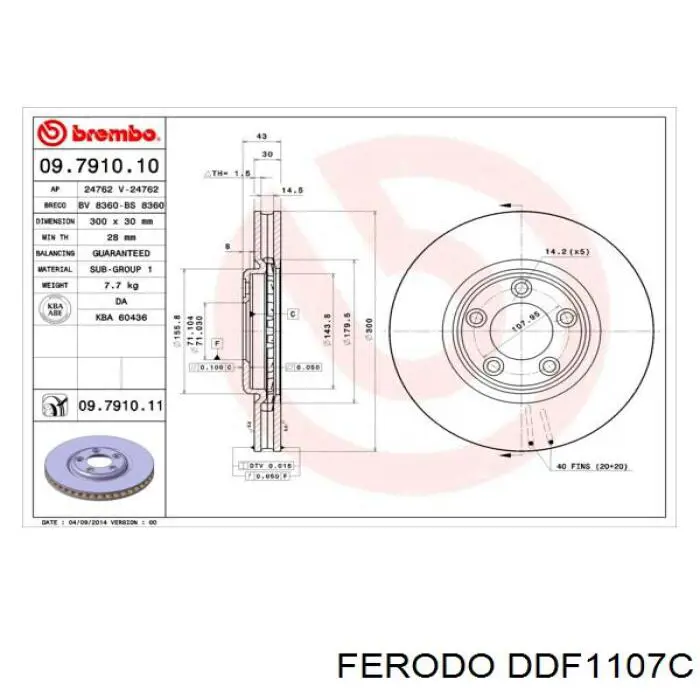 Freno de disco delantero DDF1107C Ferodo