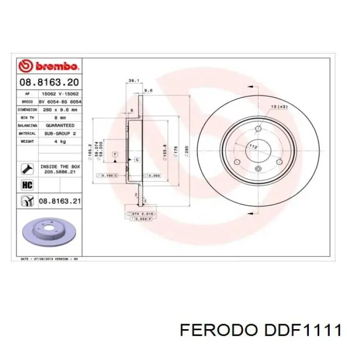 DDF1111 Ferodo Диск тормозной передний
