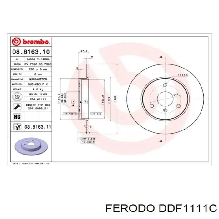 Купить DDF1111C Ferodo Ротор тормозной
