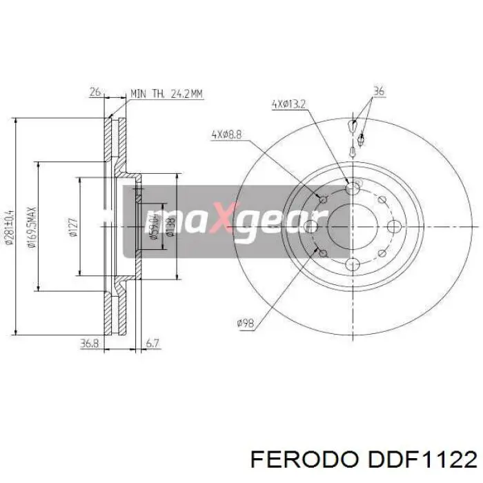 Freno de disco delantero DDF1122 Ferodo