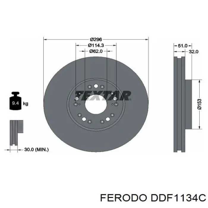 Freno de disco delantero DDF1134C Ferodo