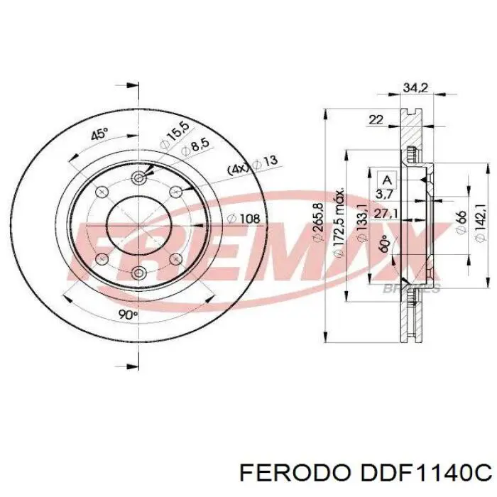 Freno de disco delantero DDF1140C Ferodo