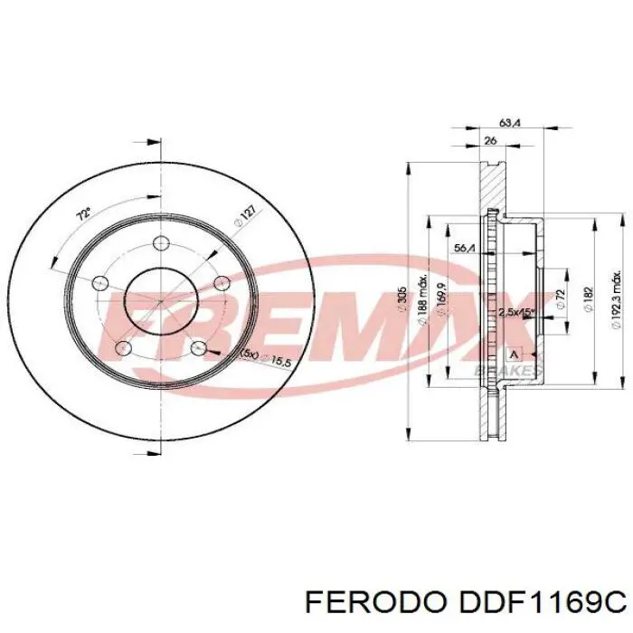 Тормоз дисковый передний Ferodo DDF1169C цена, от 65.94 USD