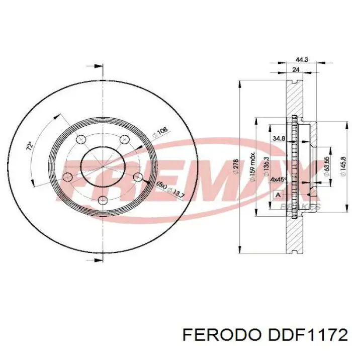 Freno de disco delantero DDF1172 Ferodo