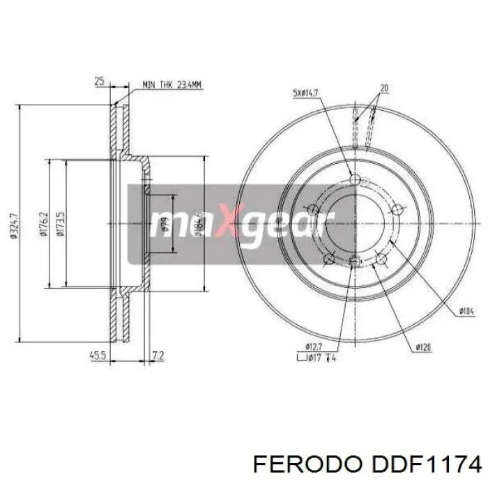 Freno de disco delantero DDF1174 Ferodo
