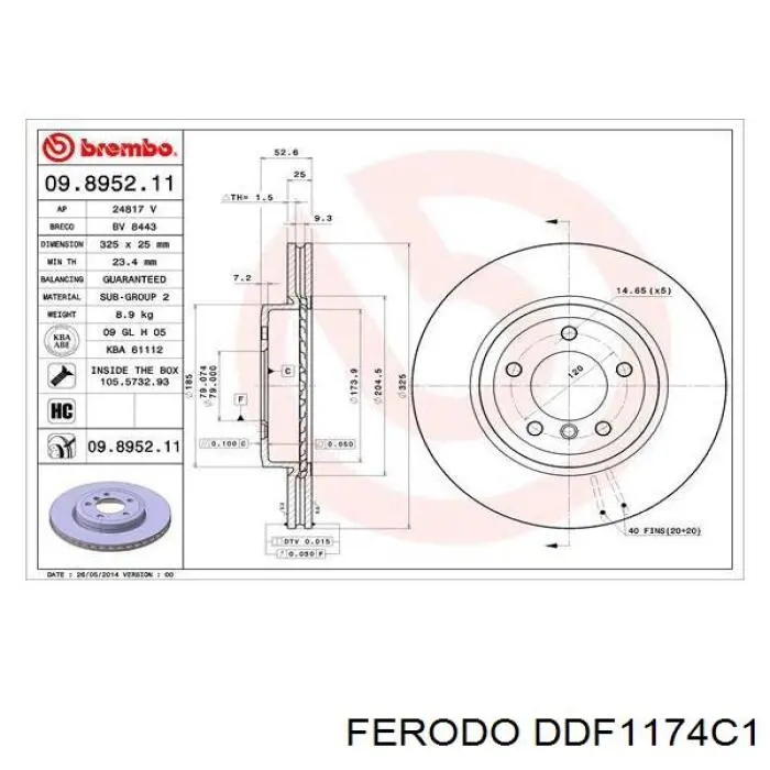 Передние тормозные диски DDF1174C1 Ferodo