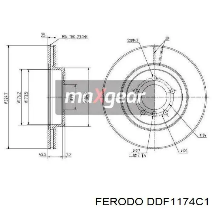 Передний тормозной диск Ferodo DDF1174C1