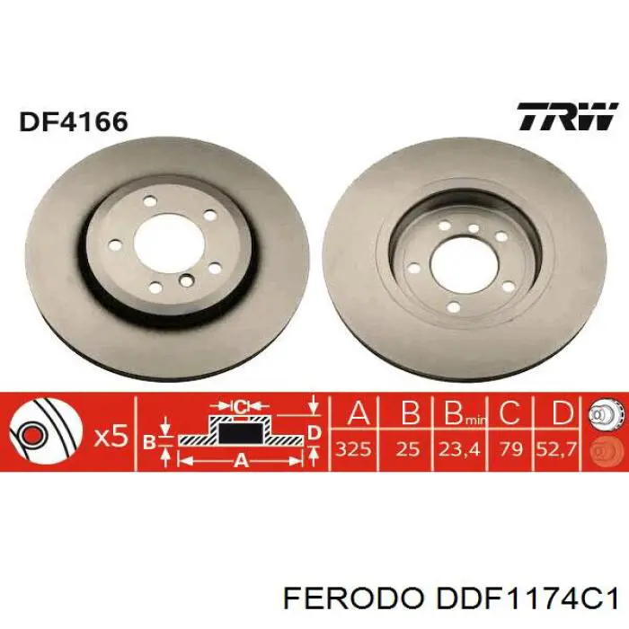 Тормоз дисковый передний Ferodo DDF1174C1 цена, от 68.71 USD