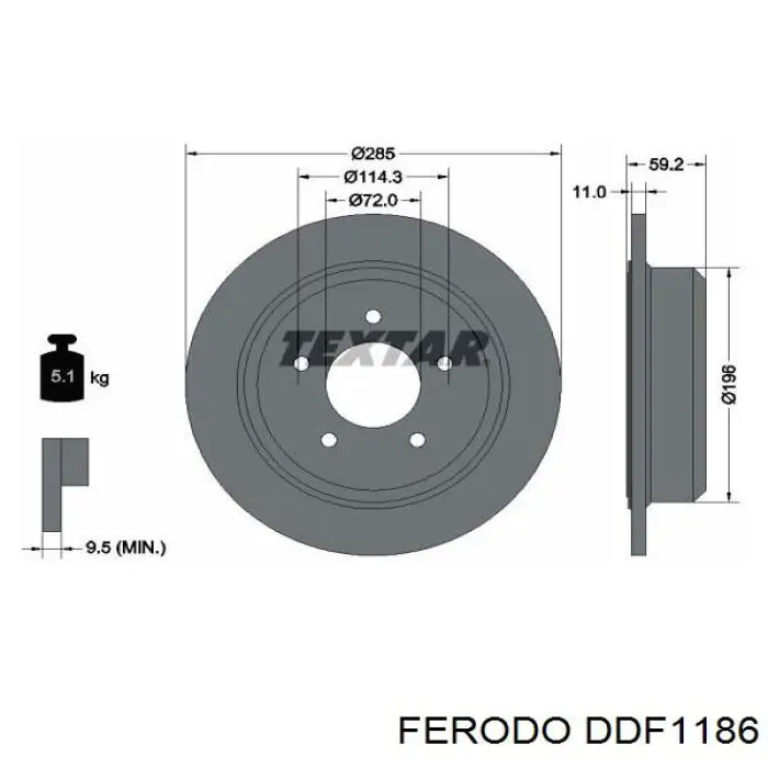 Disco de freno trasero DDF1186 Ferodo