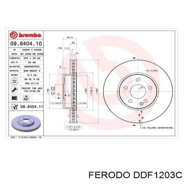 Тормоз дисковый передний Ferodo DDF1203C цена, от 57.00 USD