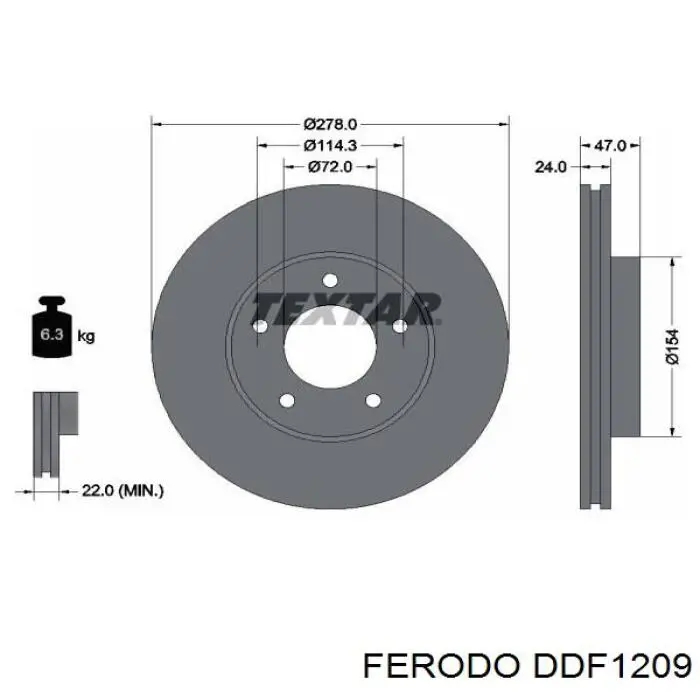 Freno de disco delantero DDF1209 Ferodo
