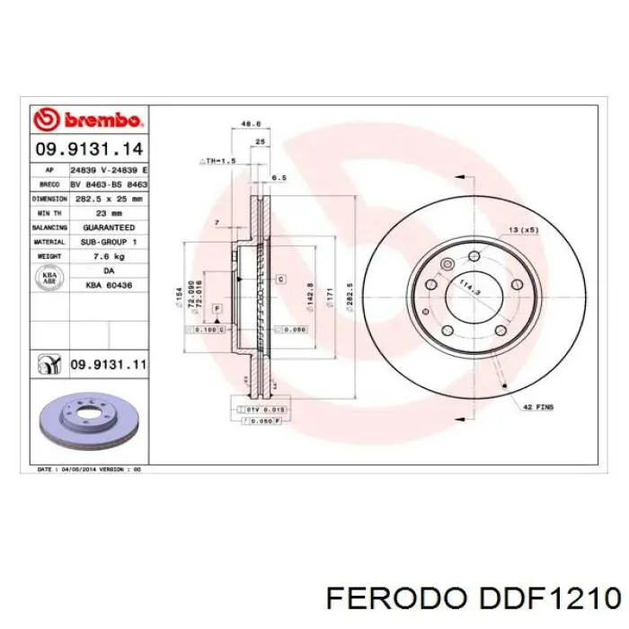 DDF1210 Ferodo Диск тормозной передний