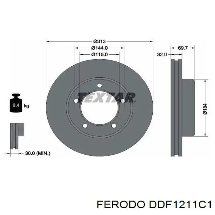 Freno de disco delantero DDF1211C1 Ferodo